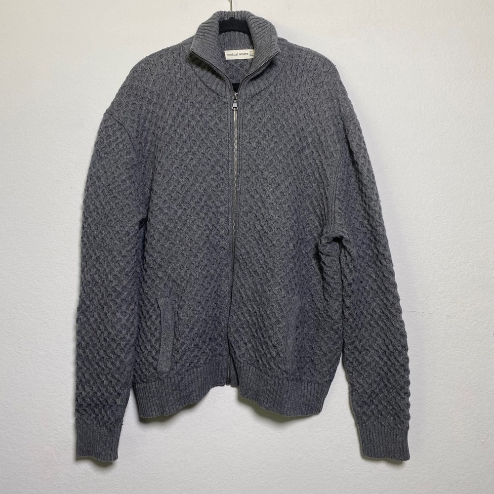 Mutual Weave Waffle Knit Zip Sweater Gray Mock Neck Grandpacore Heritage‎ XXL
